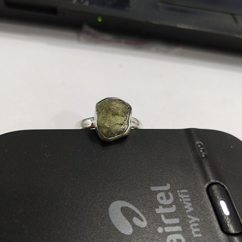 Silver Jewelry Raw Moldavite Gemstone Raw Moldavite Gemstone Ring in Sterling Silver Gift For Her |Green Moldavite Ring |Handmade Ring