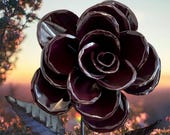 Hand Forged Steel Rose Garden Stake | Deep Purple Outdoor Yard Art Flower