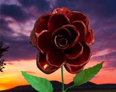 Hand Forged Steel Rose Garden Stake | Red Metal Flower Yard Art