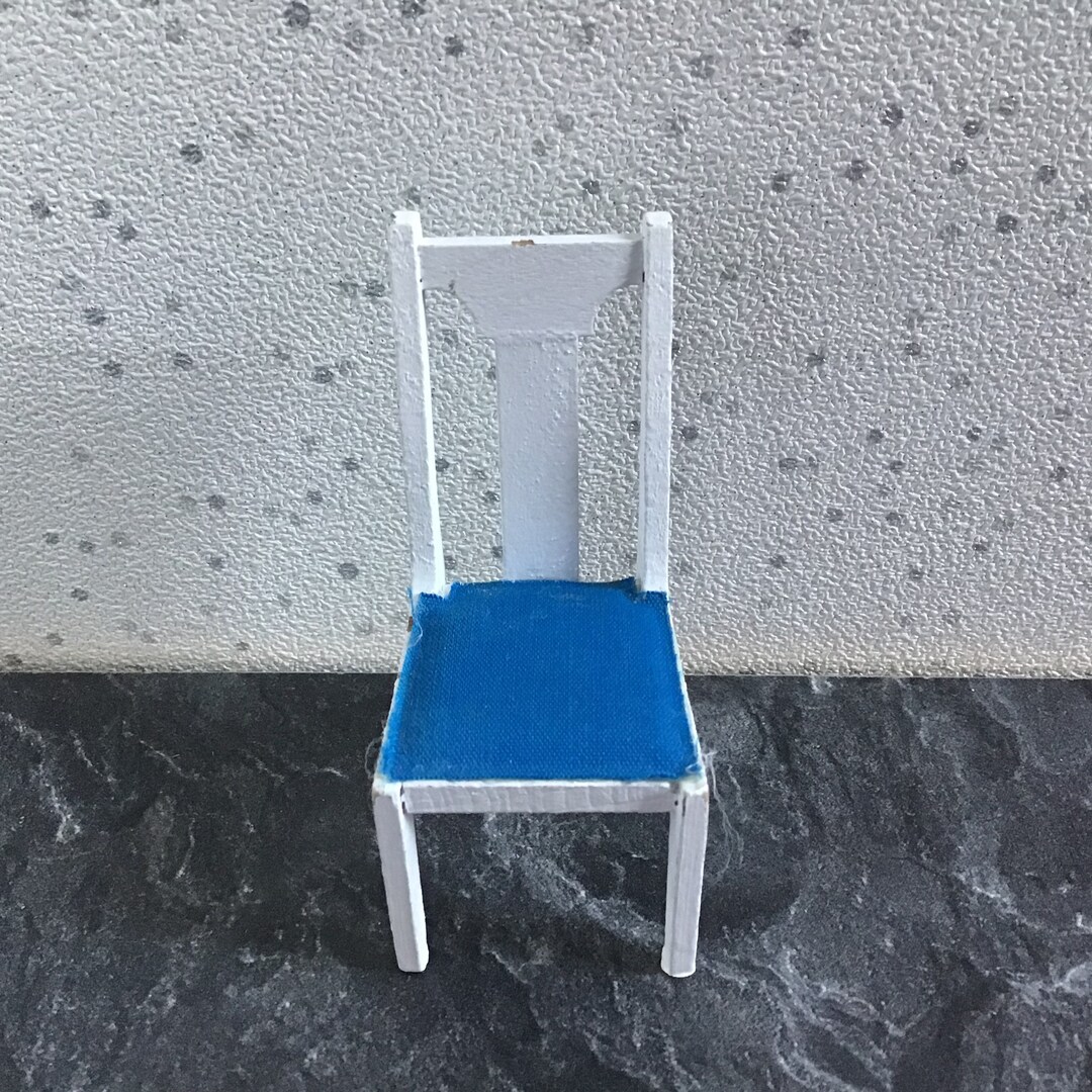 Vintage Lundby Dolls House White Wooden Chair Blue Seat 9412 Etsy