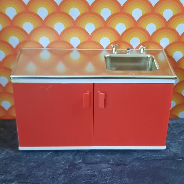 Vintage Brio Lundby Dolls House Red Sink Unit