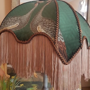 Victorian Lampshade with Fringe/Fine Italian Velvet Lampshade Green Botanical Garden/ European Lampshade with Fringe/ Exotic Lamp Cover