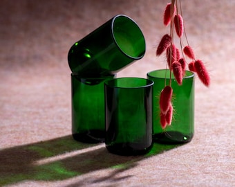 Handmade upcycling drinking glass set in deep emerald green - the Emerald Set