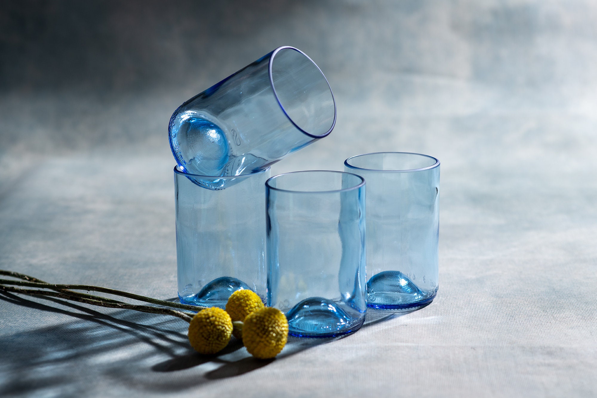 Ensemble de Verres, 4 Verres Bleus Recyclés en Bouteilles Vin, Nombreuses Couleurs Différentes, Comb