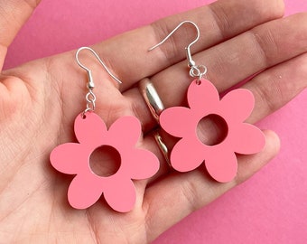 cute laser cut pastel pink acrylic flower earrings. YOU GROW GIRL