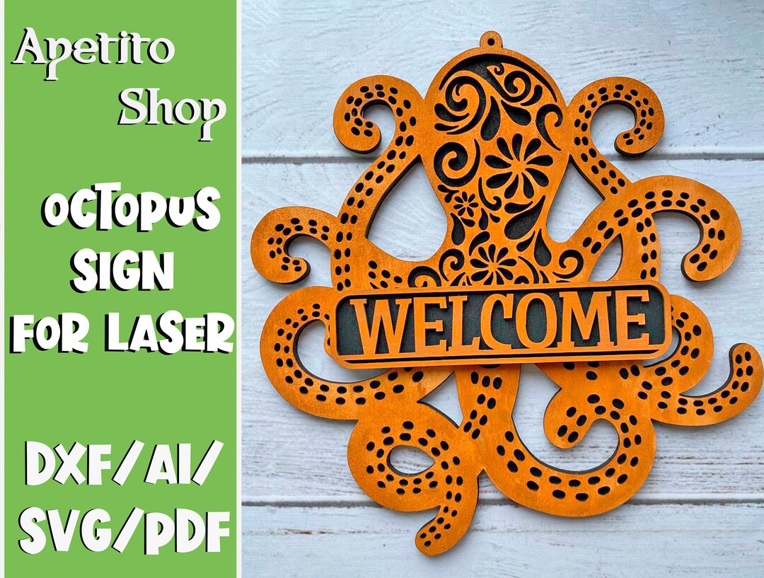 Layered Octopus Sign Svg Laser Cut File - Etsy