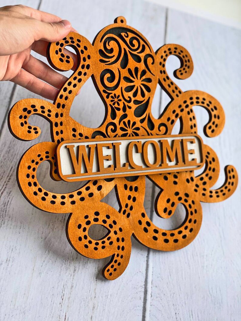Layered Octopus Sign Svg Laser Cut File - Etsy