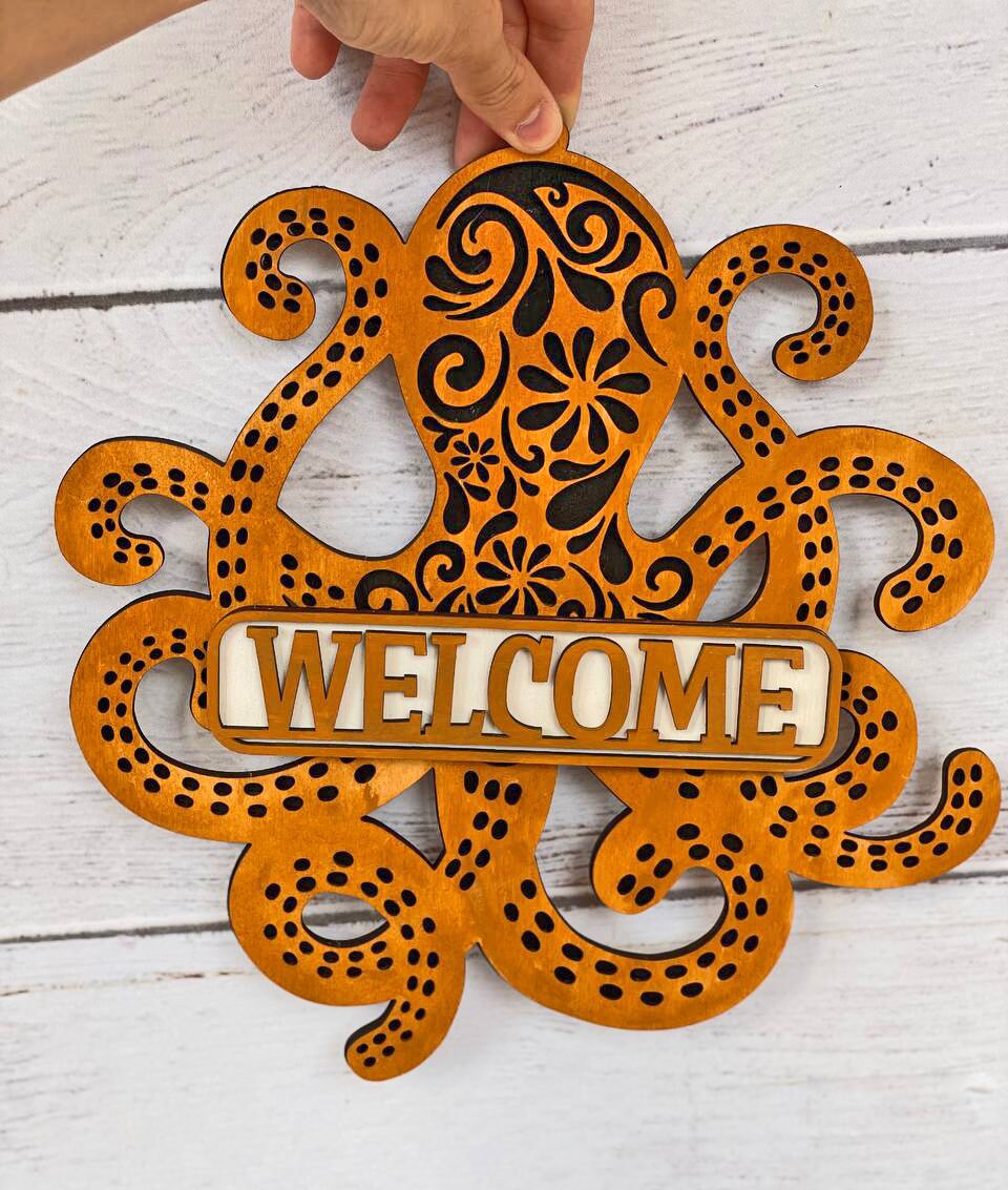 Layered Octopus Sign Svg Laser Cut File - Etsy