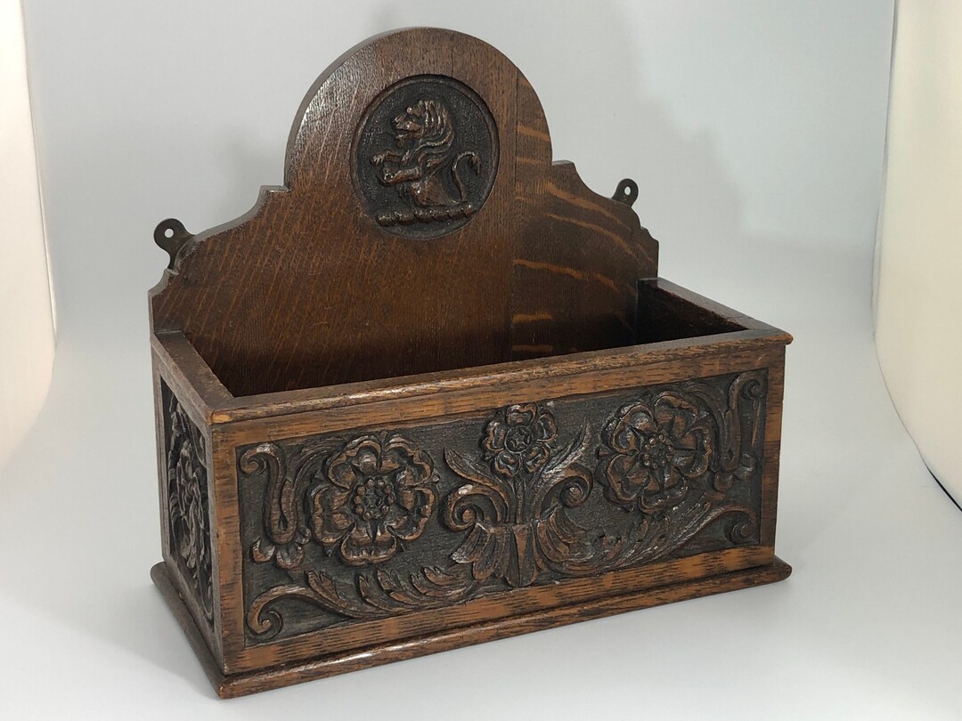 Antique Carved Oak tudor Rose Wooden Wall Hanging Box/candle Etsy