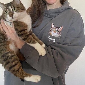 Embroidered by Pet Photo Portrait Hoodie Embroidery Cat Dog Family Friend Owner Portrait Crewneck Sweatshirt Personalized Custom Gift (sale)