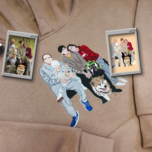 Embroidered by Family Photo Portrait Hoodie Embroidery Cat Dog Friends Photography Crewneck Sweatshirt Clothes Item Custom Gift
