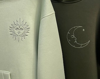 Couple assorti brodé esthétique minimaliste soleil et lune sweats à capuche sweat-shirts cadeau d’anniversaire assorti pour elle et lui vente