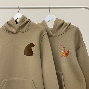 Cartoon Embroidered Couple Bear and Fox Animals Sweatshirts Crewnecks Сhristmas St Valentines Day Anniversary Gift for Her and Him