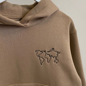 Bestickter Weltfriedenskarten-Hoodie, ästhetisches Reise-Sweatshirt, reisendes Reisendes Geschenk für sie, ihn, Freund, Fernbeziehung