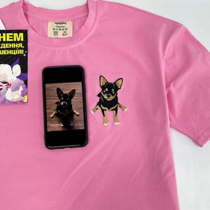 Pink T-shirt Embroidered Pet Cat Dog Owner Hoodie Gift for Boyfriend Embroidery Portrait Photo Sweatshirt Custom Gift for Her and Him Sale