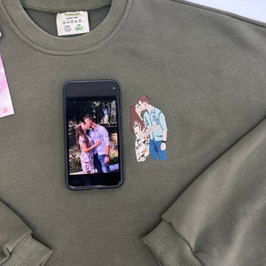 Embroidered by Family Photo Portrait Hoodie Embroidery Cat Dog Friends Couple Portrait Crewneck Sweatshirt Clothes Item Custom Gift (sale)