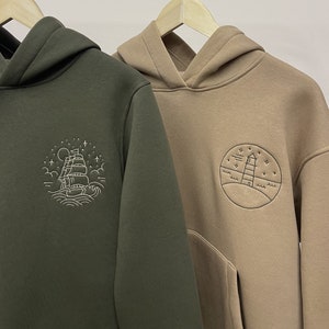 Embroidered Aesthetic Hoodies Ship Boat and Lighthouse With Initials on ...