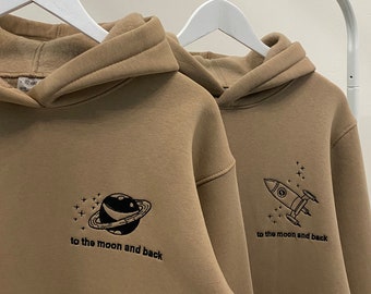 Couple Embroidered Space Rocket and Moon Hoodies Sweatshirts Items Gift for Her and Him (sale)