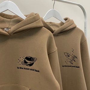 Couple Embroidered Space Rocket and Moon Hoodies Sweatshirts Items Gift for Her and Him (sale)