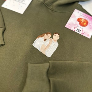 Embroidered by Couple Family Photo Portrait Hoodie Embroidery Cat Dog Friends Portrait Crewneck Sweatshirt Clothes Item Custom Gift (sale)