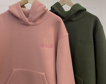 Couple Embroidered Anniversary Roman Date Hoodies Sweatshirts Matching Items Gift for Her and Him