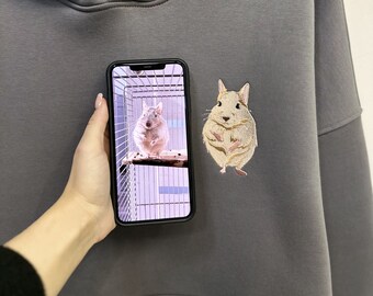 Embroidered Pet Hamster Mouse Rat Photo Portrait Hoodie Cat Dog Family Friend Owner Portrait Crewneck Sweatshirt Personalized Custom Gift