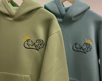 Couple Embroidered Hoodies Lion and Lioness Crewneck Matching Cat Sweatshirts King and Queen Items Anniversary Gift for Her and Him