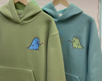 Cartoon Couple Embroidered T-Rex Dragon Dinosaur Hoodies Tyranosaur Crewneck Matching Sweatshirts Items Anniversary Gift for Her Him Sale