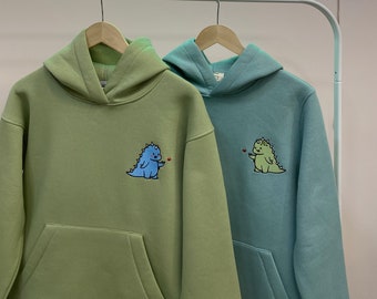 Couple Embroidered T-Rex Dragon Dinosaur Hoodies Cartoon Tyranosaur Crewneck Matching Sweatshirts Items Anniversary Gift for Her Him Sale