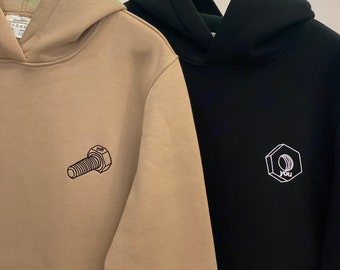 Valentines Day Gift Embroidered Nut and Bolt Hoodies Couple Matching Crewneck Anniversary Sweatshirts for Her and Him