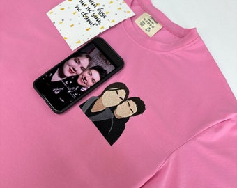 Pink T-shirt Embroidered Pet Cat Dog Owner Hoodie Gift for Boyfriend Embroidery Portrait Photo Sweatshirt Custom Gift for Her and Him Sale