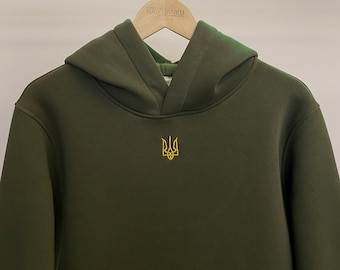 Embroidered Gold Ukrainian Emblem Trident Art Hoodies Couple Sweatshirts Matching Items Pray for Ukraine Map Stand with Ukraine