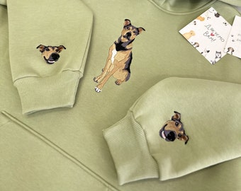 Embroidered Pet Sleeve Photo Portrait Hoodie Chest Embroidery Cat Dog Family Friend Owner Crewneck Sweatshirt Personalized Custom Gift