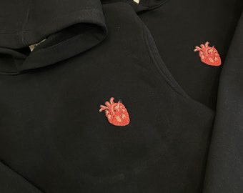 Couple Embroidered Anatomic Heart Hoodies Aesthetic Sweatshirts Matching Anniversary Birthday Christmas Valentines Day Gift for Her and Him