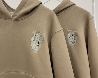 Embroidered Anatomic Realistic Heart Couple Hoodies Aesthetic Sweatshirts Crewneck Matching Anniversary Birthday Christmas Gift