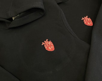 Bestickte Pärchen Hoodies mit ästhetischen anatomischen realistischen Herzen Kunst Sweatshirts Passend für Freund/Freundin Jahrestag Geschenk