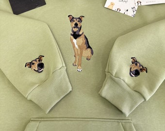 Embroidered Pet Sleeve Photo Portrait Hoodie Chest Embroidery Cat Dog Family Friend Owner Crewneck Sweatshirt Personalized Custom Gift