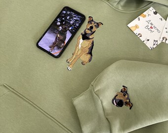 Embroidered Pet Sleeve Photo Portrait Hoodie Chest Embroidery Cat Dog Family Friend Owner Crewneck Sweatshirt Personalized Custom Gift