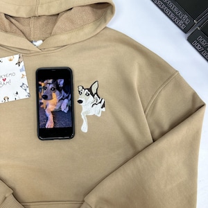 Embroidered Pet Animal Photo Portrait Hoodie Cat Dog Family Friend Owner Portrait Crewneck Sweatshirt Personalized Custom Gift