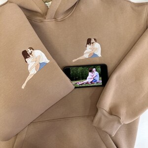 Embroidered by Couple Family Photo Portrait Hoodie Embroidery Cat Dog Friends Portrait Crewneck Sweatshirt Clothes Item Custom Gift (sale)