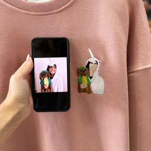 Embroidered by Pet Photo Portrait Hoodie Embroidery Cat Dog Family Friend Owner Portrait Crewneck Sweatshirt Personalized Custom Gift