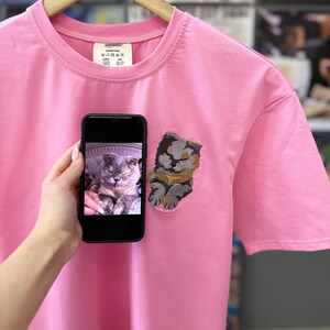 Pink T-shirt Embroidered Pet Cat Dog Owner Hoodie Gift for Boyfriend Embroidery Portrait Photo Sweatshirt Custom Gift for Her and Him Sale