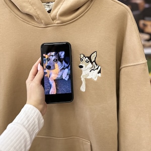 Embroidered Pet Animal Photo Portrait Hoodie Cat Dog Family Friend Owner Portrait Crewneck Sweatshirt Personalized Custom Gift