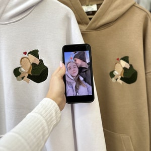 Embroidered by Photo Contour Lined Portrait Hoodie Embroidery Cat Dog Portrait Crewneck Sweatshirt Clothes Item Custom Personalized Gift