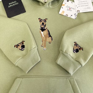 Embroidered Pet Sleeve Photo Portrait Hoodie Chest Embroidery Cat Dog Family Friend Owner Crewneck Sweatshirt Personalized Custom Gift