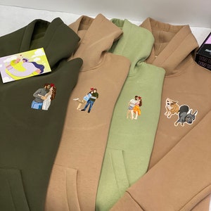 Couple Embroidered by Photo Portrait Hoodie Embroidery Cat Dog Family Portrait Crewneck Sweatshirt Clothes Item Matching Custom Gift