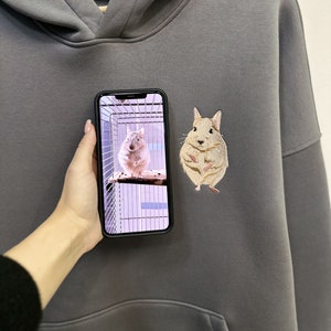 Brodé Pet Hamster Souris Rat Photo Portrait Sweat à capuche Chat Chien Ami de la famille Propriétaire Portrait Crewneck Sweatshirt Personnalisé Cadeau personnalisé