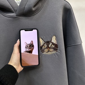 Brodé par Pet Photo Portrait Hoodie Broderie Chat Chien Famille Ami Propriétaire Portrait Crewneck Sweatshirt Personnalisé Cadeau Personnalisé