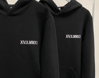 Aesthetic Embroidered Roman Date Hoodies Couple Sweatshirts Items Anniversary Gift for Boyfriend/Girlfriend