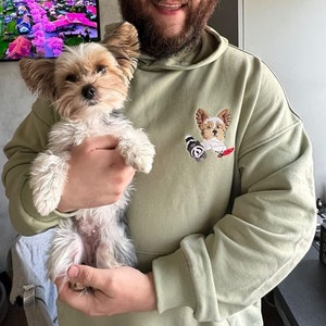 Embroidered by Pet Photo Portrait Hoodie Embroidery Cat Dog Family Friend Owner Loss Portrait Crewneck Sweatshirt Personalized Custom Gift